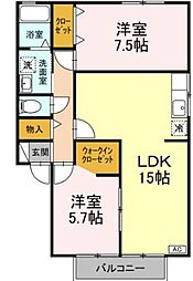 ハイムK.M 2LDKの間取図画像