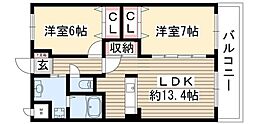 ベル・ステージ竹の山2 2LDKの間取図画像