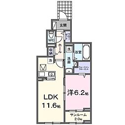 リバーサイド西山 1LDKの間取図画像
