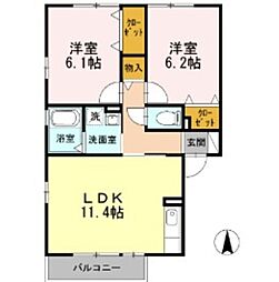 ロイヤルコート上石川 2LDKの間取図画像
