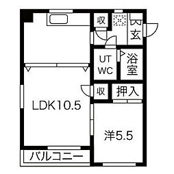 第二メゾン高安 1LDKの間取図画像