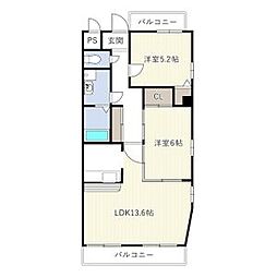 グランドヒルズ西川 2LDKの間取図画像