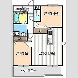 プレサージュ 2LDKの間取図画像
