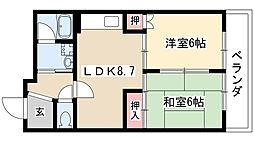 日宝レスカール星ケ丘 2DKの間取図画像