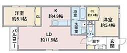 CELENEST高岳 2LDKの間取図画像