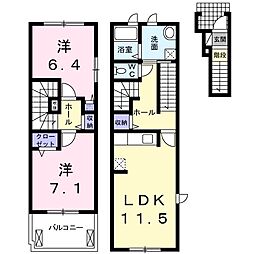 グリシーヌ3番館A 2LDKの間取図画像