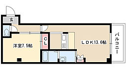 スリーディーガーデン本山 1LDKの間取図画像