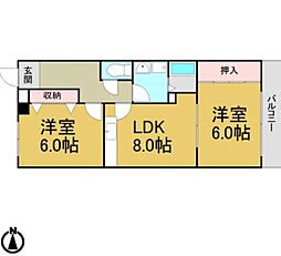 大野木ビラ 2LDKの間取図画像