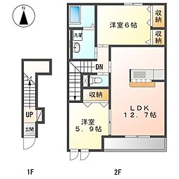 クレストールハイム太平 2LDKの間取図画像