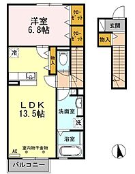 ベルエアウエスト 1LDKの間取図画像