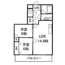H・Iハイツ 2LDKの間取図画像
