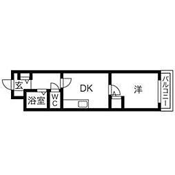 ヒルズ辨天 1DKの間取図画像