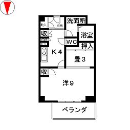 メイビル覚王山 1Kの間取図画像