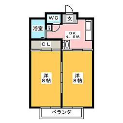 リヴェール吹上 2階1DKの間取り
