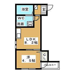 ソリッド春岡 3階1LDKの間取り