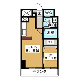 ラドゥセール今池 1LDKの間取図画像