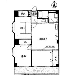 マンション葵 2LDKの間取図画像