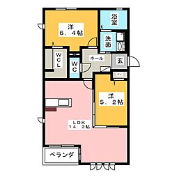 ビバーチェ中村 2LDKの間取図画像