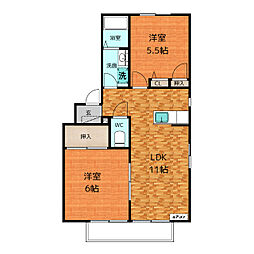 ファミーユ殿池B 2LDKの間取図画像