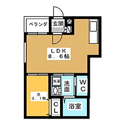 DLIFE道下 1LDKの間取図画像