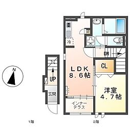 プランドール 1LDKの間取図画像