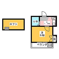 フェリシア東枇杷島 2階1Kの間取り