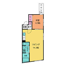 RUSCELLO庄内通 3階1LDKの間取り