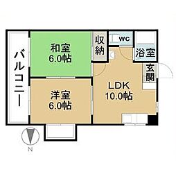 川口マンション 2階2DKの間取り