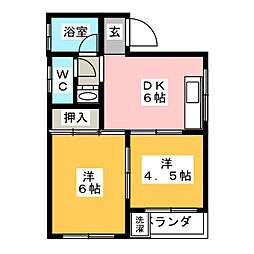コーポ高木 2階2DKの間取り