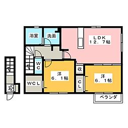 シアフル 2階2LDKの間取り