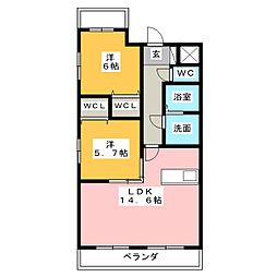 クレスト上名古屋 2LDKの間取図画像