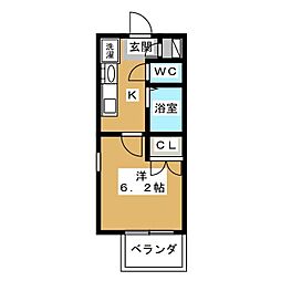パルティール城西 1Kの間取図画像