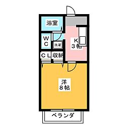 ベルデュール2A 1Kの間取図画像