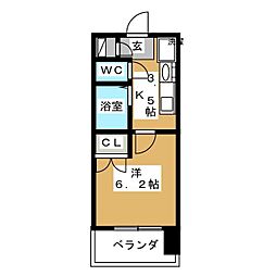 パルティール城西 1Kの間取図画像