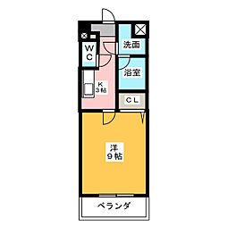 ウエストテラス 1Kの間取図画像