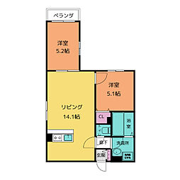 RUSCELLO庄内通 2LDKの間取図画像