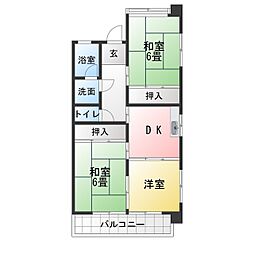 コーポ香流橋 3DKの間取図画像