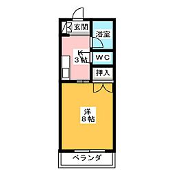 ヴィラ社が丘2 1Kの間取図画像