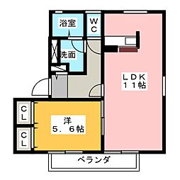 ウェルヴィラ舞 1階1LDKの間取り