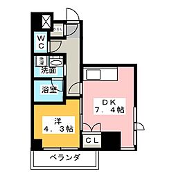 セレニティー東山公園 5階1DKの間取り