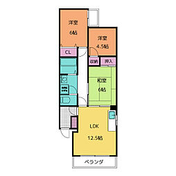 プリオール牧野 3階3LDKの間取り