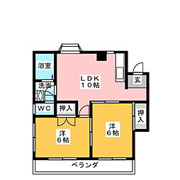 コーポ新西 2階2LDKの間取り