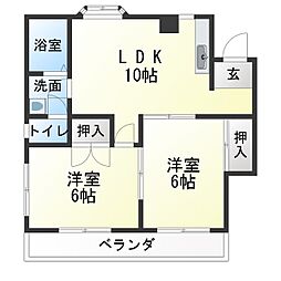 コーポ新西 2LDKの間取図画像