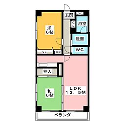 カルム植田 2LDKの間取図画像