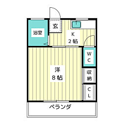 ビューハイツ高城 1Kの間取図画像