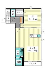 シャルロット星ヶ丘 1LDKの間取図画像