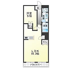 レヂデンス徳田 1LDKの間取図画像