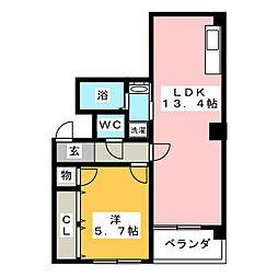 ルプソアール東山 1LDKの間取図画像
