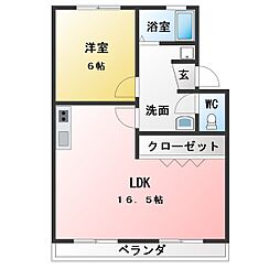 ピアネーズ上社2棟 1LDKの間取図画像