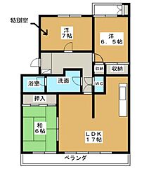 グランデ亀の井 3LDKの間取図画像
